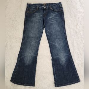 7 For All Manking Dark Wash Rhinestone Embellished A Pocket Bootcut Jeans
